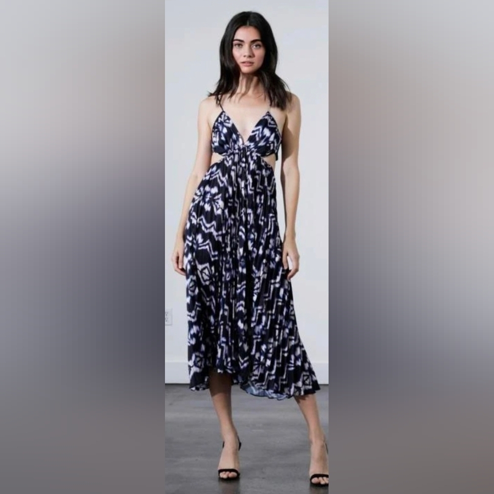 NWT Karina Grimaldi Serena Ikat Print Midi Cut-out Tie Back Boho Lux